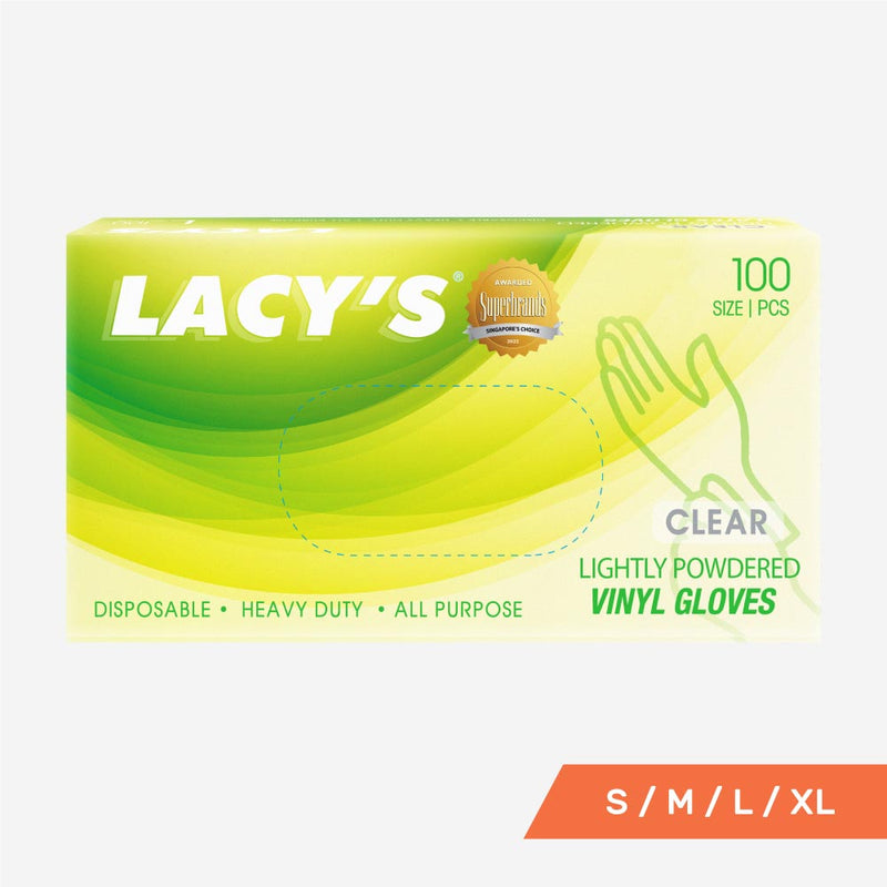 Lacy's Clear Lightly-Powdered  Vinyl Glove100pcs - Size available S, M, L